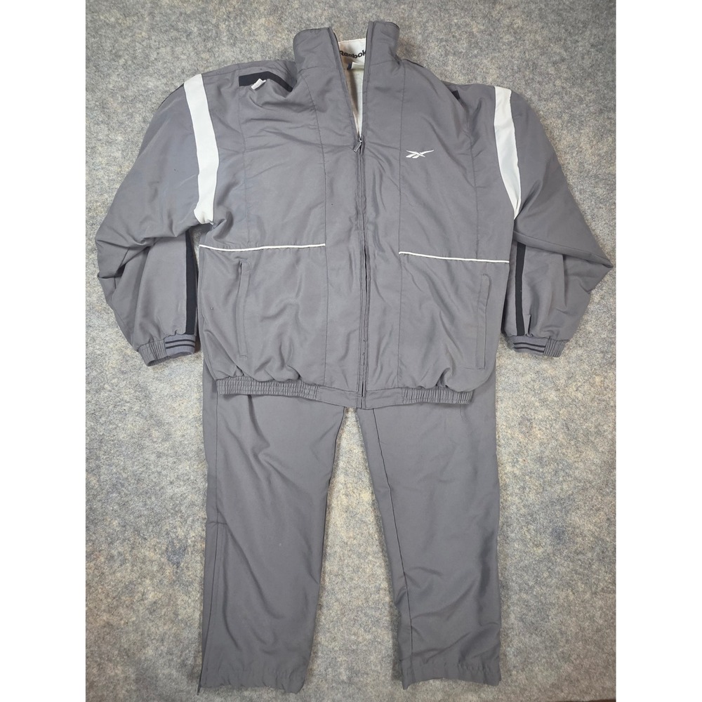 Vintage Reebok Sports Tracksuit Gray Two Piece Set Mens Small Pants Jacket Match